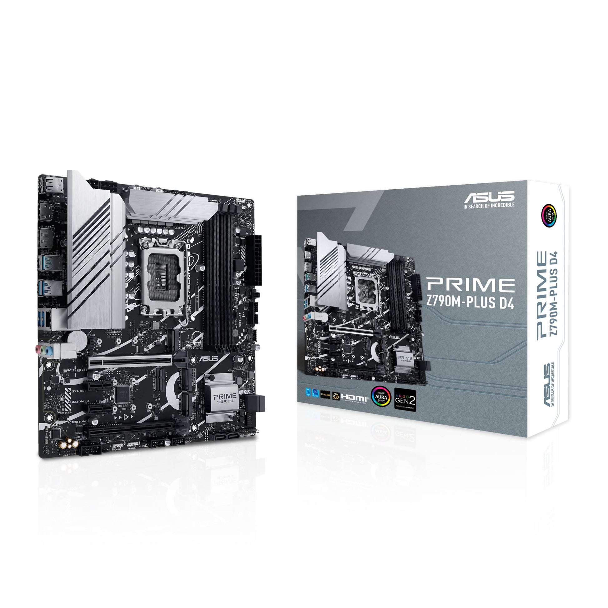 ASUS Prime Z790M-PLUS D4 Gaming Mainboard LGA1700 micro ATX, dunkle Platine. Dient als Hauptplatine für Intel-Systeme.