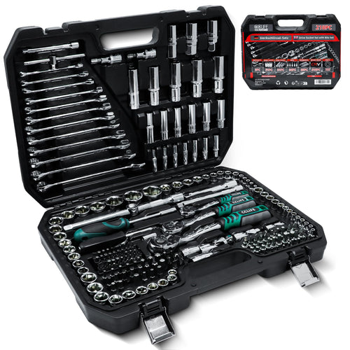 CCLIFE Steckschlüsselsatz 218-teilig Cr-V - 1/2" 1/4" 3/8" Ratschenkoffer
