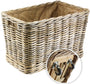 Kobolo Kaminholzwagen Holzkorb, ein naturbrauner Rattankorb mit Jute-Futter und Rollen. Für Transport und Lagerung von Kaminholz.