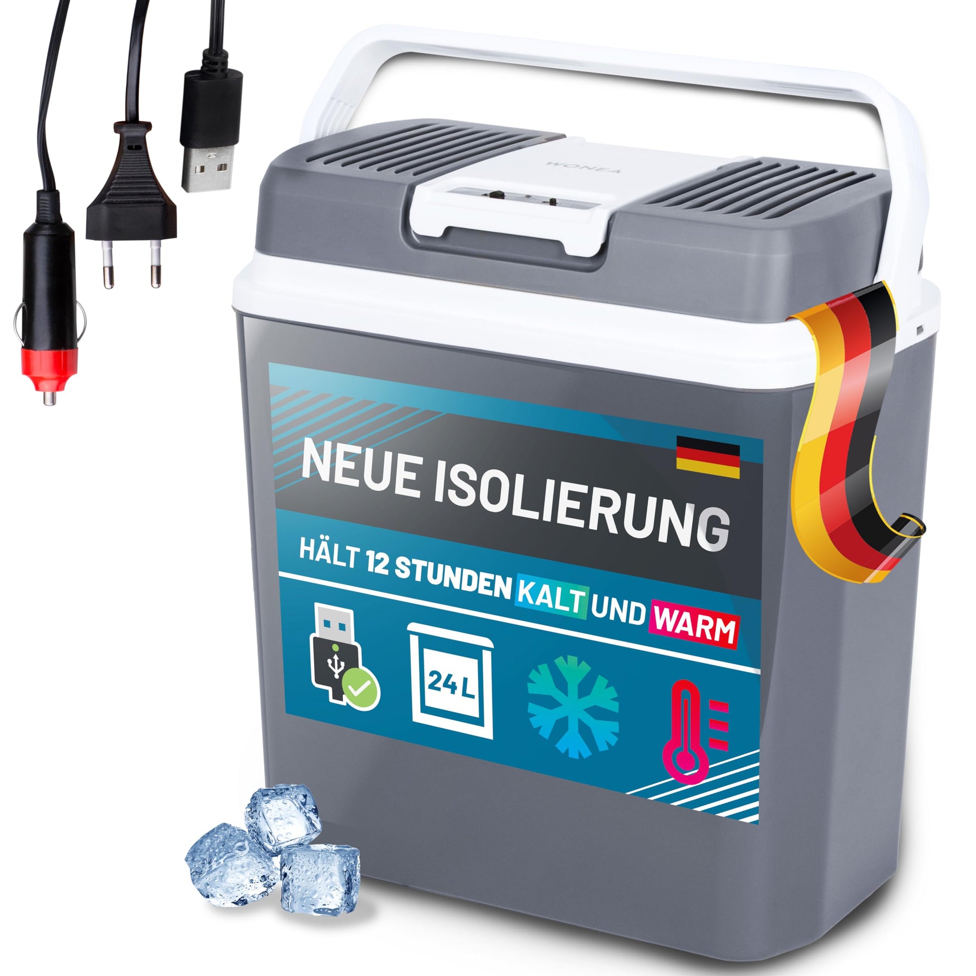 EcoCool 24L Kühlbox Thermoelektrisch 12V/230V Kühlen & Heizen USB. Hält Speisen & Getränke kühl/warm, mobil/stationär.
