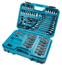 Makita E-10883 Umfangreiches Werkzeug-Set - 221 Teile: Schwarzer Koffer mit vielfältigen Werkzeugen für Montage und Reparatur.
