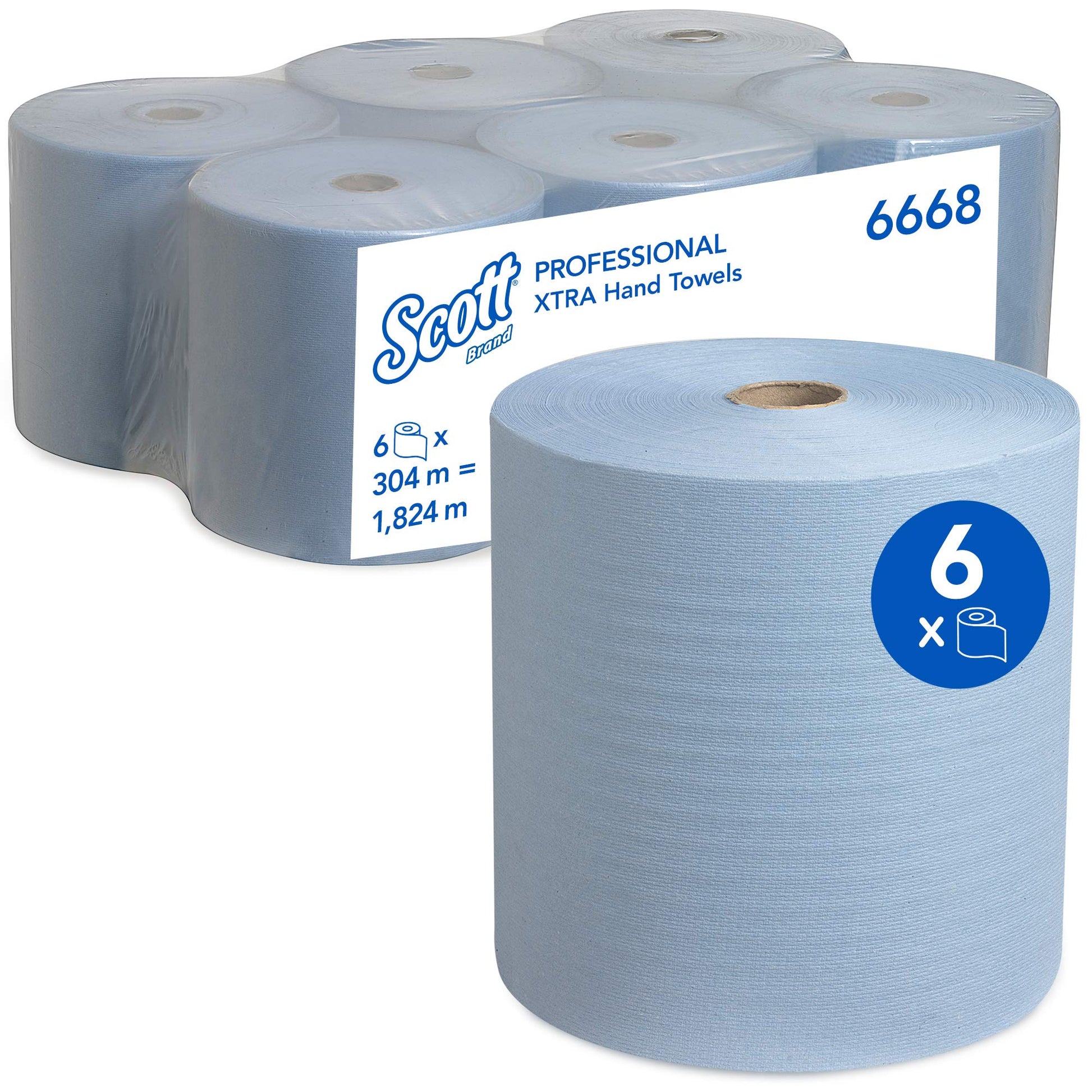 Scott Handtuchpapier 6668, blaues, 1-lagiges Rollenhandtuchpapier. Es dient der hygienischen Handtrocknung in Spendern.