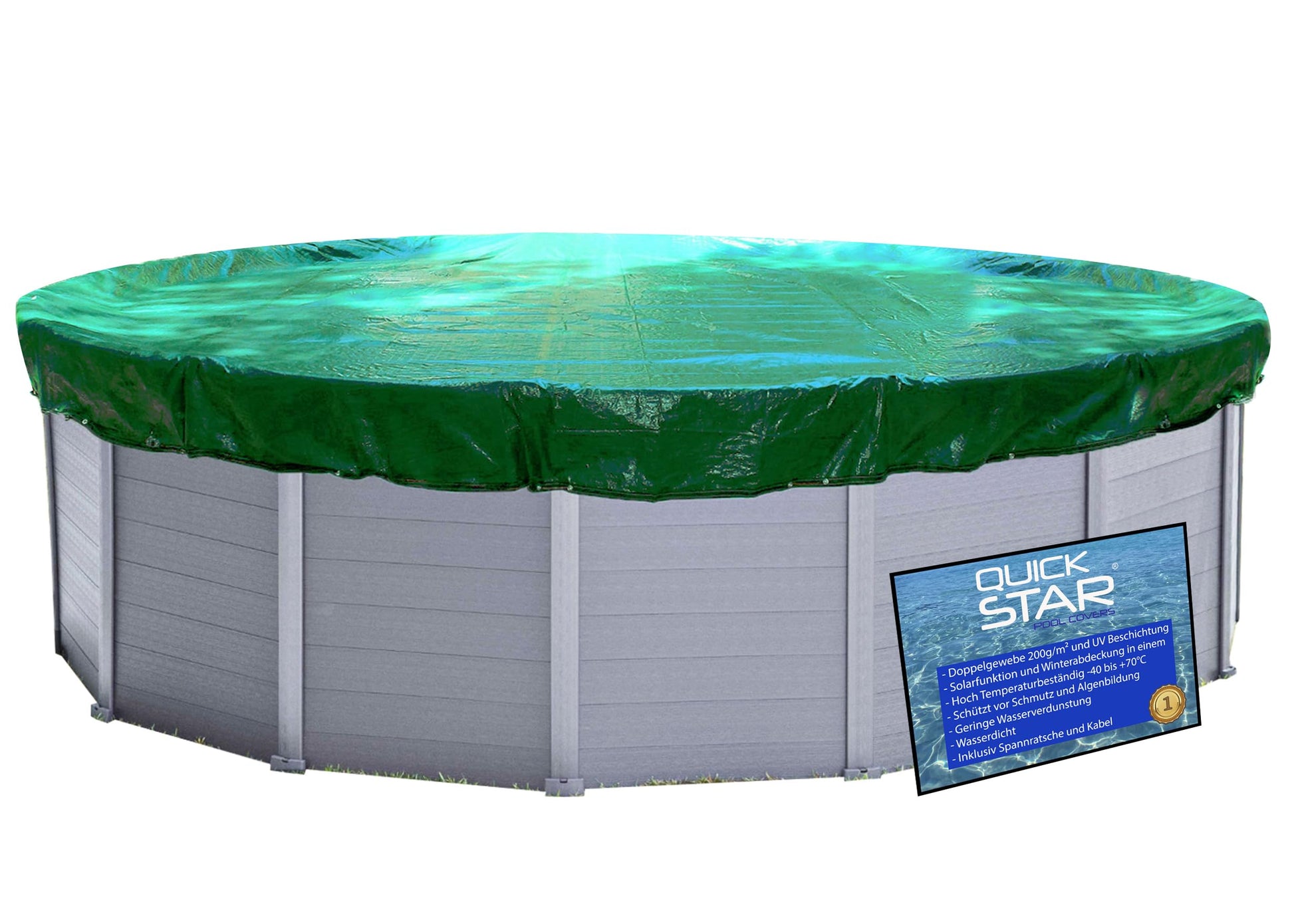 QUICK STAR Poolabdeckplane Ø 720cm Rund - Winterabdeckung Grün/Schwarz. Schützt runde Pools als Winterabdeckung.