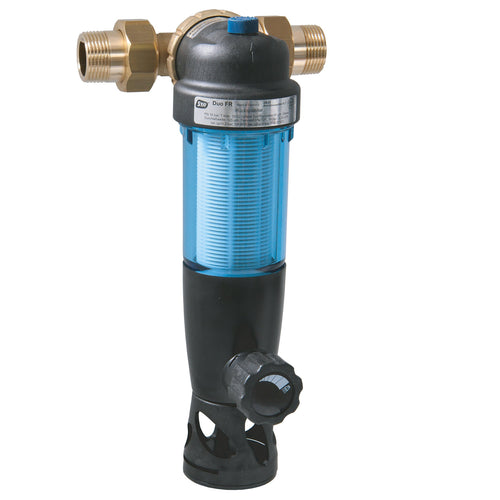 SYR System DUO FR Rückspülfilter – ohne Druckminderer. Messingkopf, klare Filtertasse. Filtert Trinkwasser durch Rückspülung.