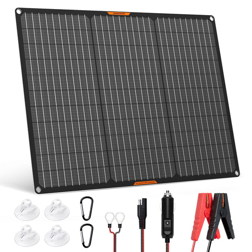 MHPOWOS Solar-Panel 50W 12V Autobatterie-Ladegerät - Portable. Dunkles Panel zum Laden von 12V Autobatterien per 50W Solar.