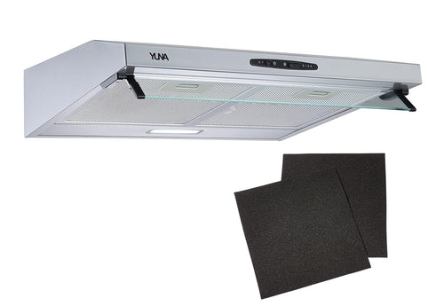 YUNA Mila KUBH 60205 Unterbau Dunstabzugshaube - Edelstahl 60 cm. Rechteckige Edelstahlhaube zum Einbau unter Oberschrank, führt Kochdunst ab.