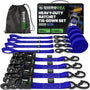 Rhino USA Schwerlast Ratschengurt-Set 4er-Pack 4x2.4m – Blau. Blaue Spanngurte sichern Ladung mittels Ratsche.