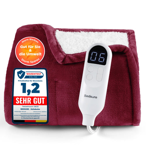 BEDSURE Heizdecke 180x200cm Rot – Elektrische Wärmedecke