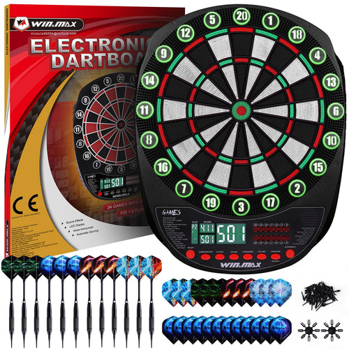 Premium Elektronische Dartscheibe Profi Set - 34 Games, 12 Darts