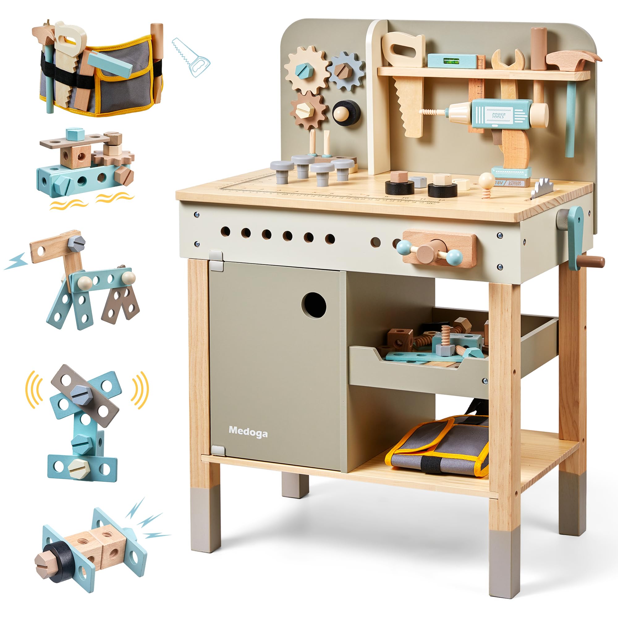 holz lern spielzeug Kinderwerkbank Holz | Komplett-Set & ungiftig | MINT-Lernspielzeug