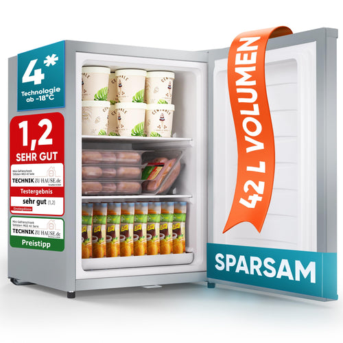 Stillstern Mini Gefrierschrank Tiefkühlschrank leise - 42L Silber