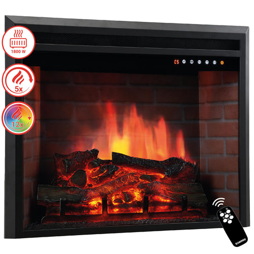 KAMINIO Elektrokamin Luca – Einbaukamin 23 Zoll. Rechteckiger, schwarzer Kamin zur Wandintegration; simuliert Flammen und heizt.