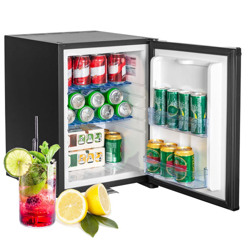 Smad 40L Absorber Kühlschrank 12V/230V Camping – Schwarz. Schwarzer Kompaktkühlschrank für autarke Kühlung beim Camping.