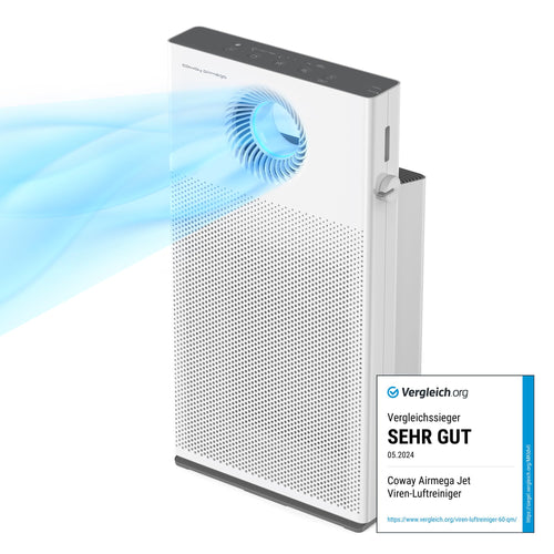 COWAY AIRMEGA JET Allergiker Luftreiniger – Pollen Staub Tierhaare. Weiß, kompakt. Filtert Luft für Allergiker.