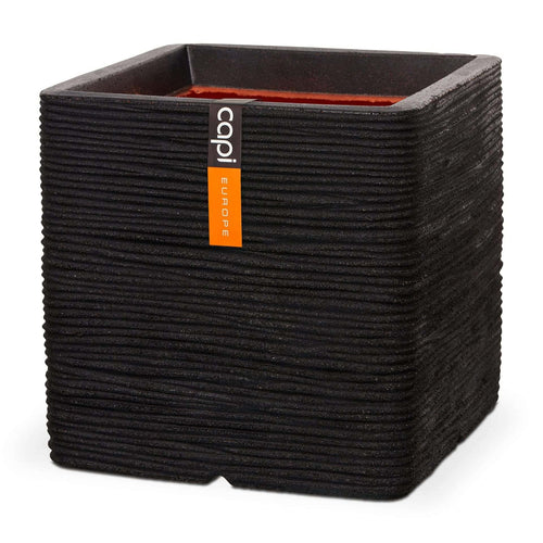 Capi Europe Rib NL Quadratischer Blumentopf - 50x50 Schwarz. Robuster Pflanzkübel zur dauerhaften Bepflanzung von Zierpflanzen.