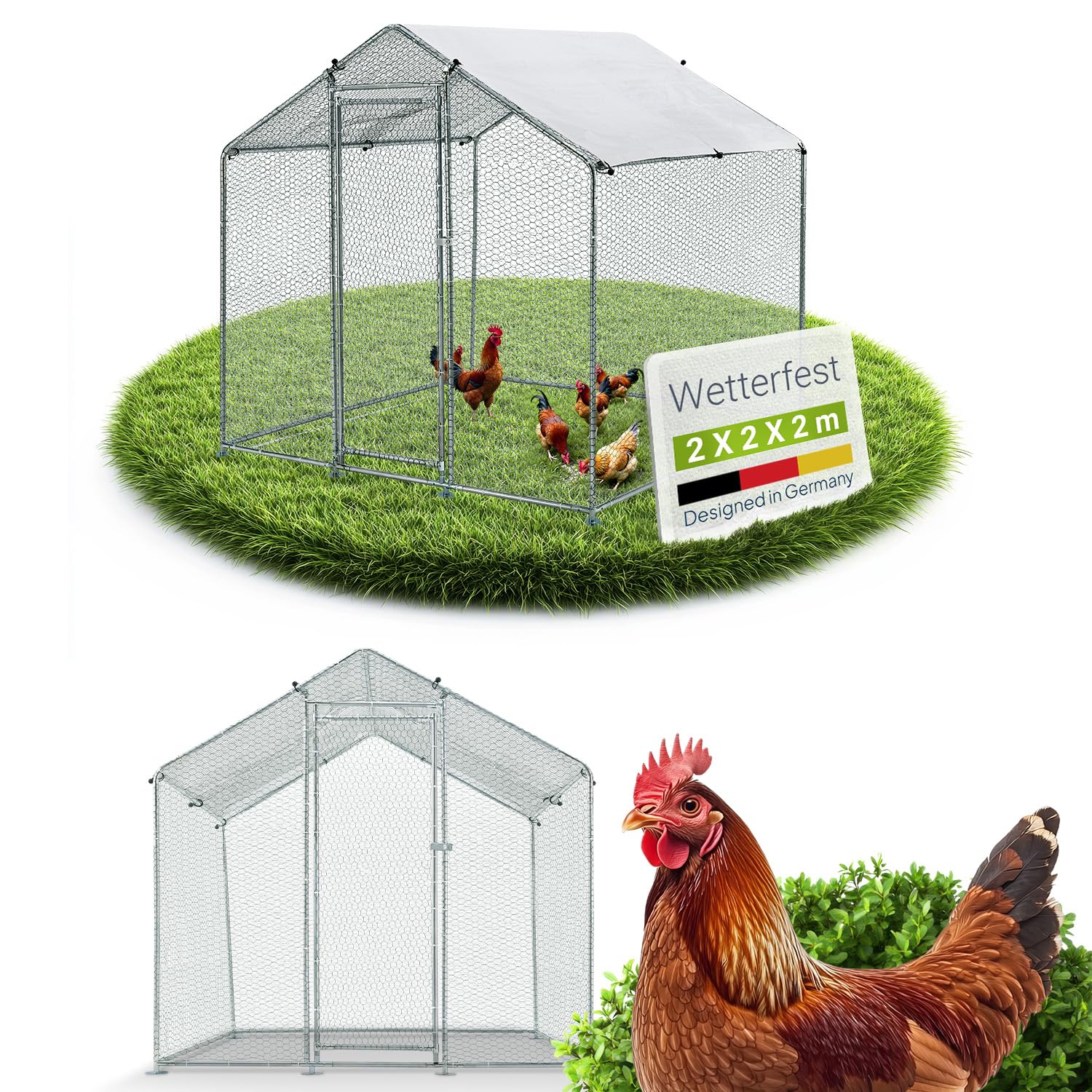 Juskys Freilaufgehege 2x2x2m – Hühnerstall begehbar. Großes Maschendraht-Gehege für sicheren Hühnerauslauf.