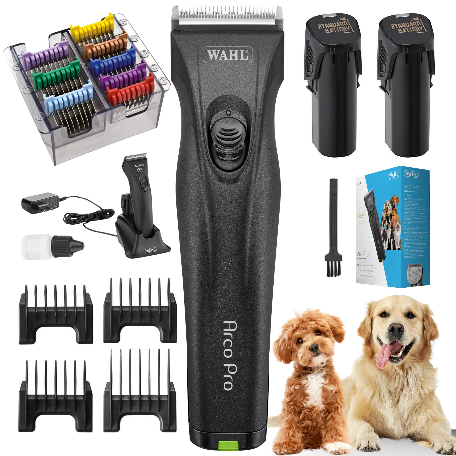 Agrarzone Wahl Moser Arco Pro Hundeschermaschine 2x Akku: Schwarze Akku-Schermaschine für die Fellpflege von Hunden.