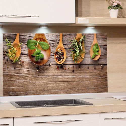 GRAZDesign Küchenrückwand Glas Kräuter – 80x50cm. Rechteckige Glasplatte mit Kräutermotiv als Spritzschutz für die Küche.
