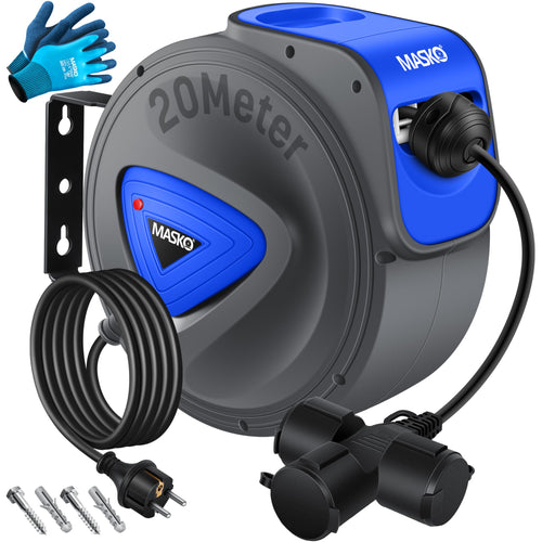 MASKO Automatik Kabeltrommel 20m Wandhalterung 3-fach