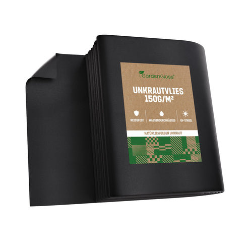 GardenGloss Unkrautvlies Gartenvlies 30m2 150g/m2 - Extra Stark, schwarzes Vlies als Rolle zur Unkrautunterdrückung.