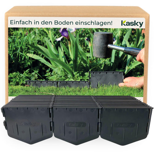 Flexible Rasenkante Kunststoff – Einsteckbar, Unsichtbar, 26,7m. Dunkle Leiste trennt Rasen- und Beetflächen zur Bodeneinsteckung.