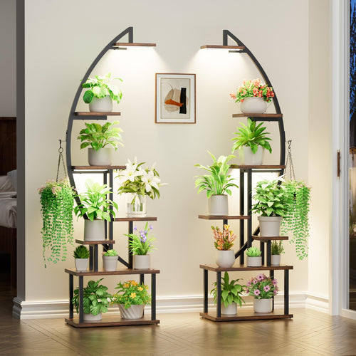 BACEKOLL Pflanzenständer mit Wachstumslicht – 7 Ebenen Schwarz 2er Set