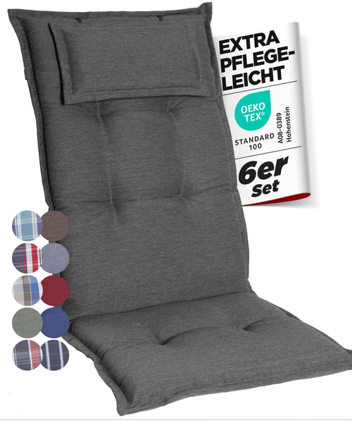gardisun Gartenstuhlauflagen Hochlehner Kopfteil - 6er Set Anthrazit. Gepolsterte Auflagen für Sitzkomfort auf Gartenstühlen.