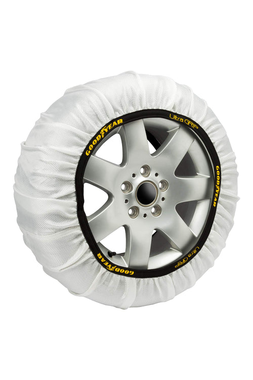 Goodyear Ultra GRIP Textil Schneeketten - Grösse XL 2er Set Weiss verbessern die Traktion auf Schnee und Eis für Fahrzeugreifen.