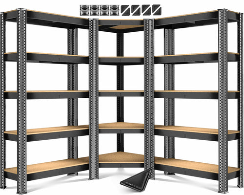 MASKO 3er Set Schwerlastregal – Metall, 1x Eck, 2x Lager, Schwarz