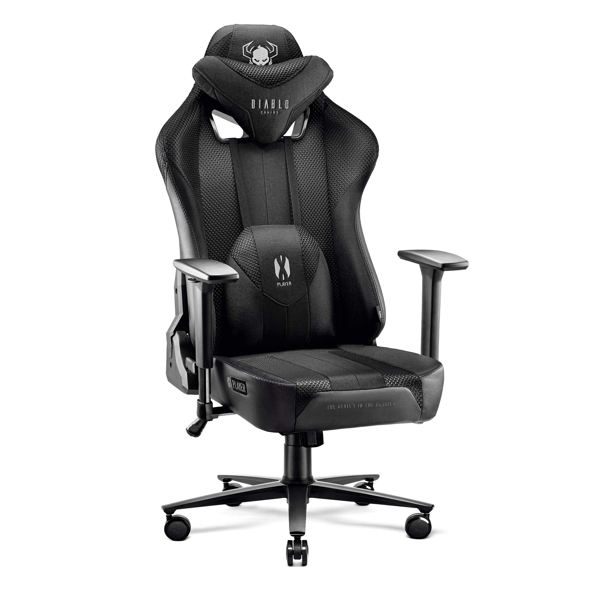 Diablo Gaming X-Player 2.0 PC Gaming Stuhl King XL Stoff. Hoher Stoff-Gaming-Stuhl für Komfort bei langen PC-Gaming-Sessions.