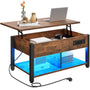 YITAHOME Anhebbarer Couchtisch LED Stauraum Vintage-Braun