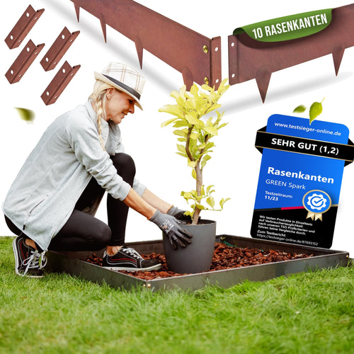 GREEN Spark Cortenstahl Rasenkante – 10x 1m Schneckenschutz