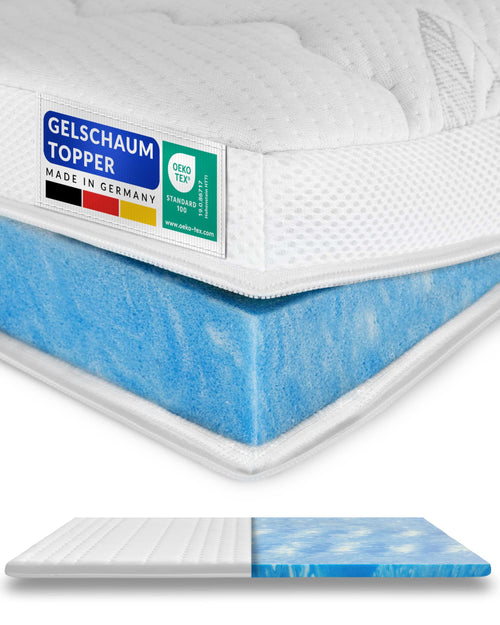 AM Qualitätsmatratzen Premium Gel Topper Gelschaum 110x200 weich, ein rechteckiger Gelschaum-Topper. Er verbessert den Liegekomfort einer Matratze.