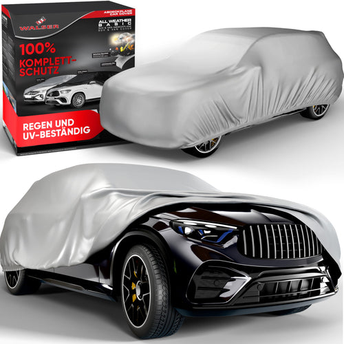 Walser Abdeckplane Auto All Weather Grösse 10 SUV/Van Silber. Silberne Plane, geformt für SUV/Van, schützt Fahrzeuge vor Witterung.