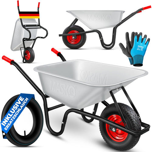 MASKO Bauschubkarre 100L 250kg - Luftreifen, verzinkt m. Ersatzschlauch