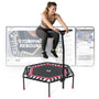 SportPlus Fitness Trampolin Indoor – Mit Haltestange 130kg. Rundes, schwarzes Fitness-Trampolin mit Haltestange für effektives Indoor-Fitnesstraining.