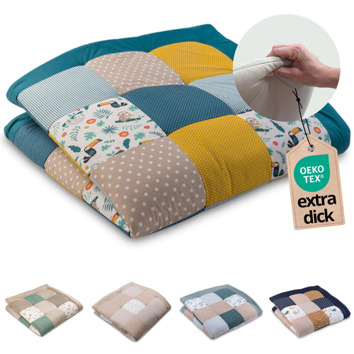 ULLENBOOM Krabbeldecke Baby – Dschungel Design 140x140 cm. Quadratische Decke mit Dschungel-Motiven. Für Babys zum Krabbeln und Spielen.