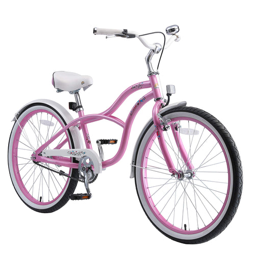 BIKESTAR Kinderrad Cruiser Jugendfahrrad – 24 Zoll Pink. Pinkfarbenes 24-Zoll-Rad zur Fortbewegung von Kindern und Jugendlichen.