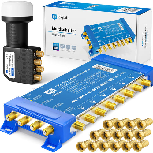 HB-DIGITAL Quattro LNB Schwarz Multischalter Sat-Set - 8 Teilnehmer