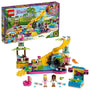 LEGO Friends Andreas Pool-Party Bauset. Rechteckige Poolanlage mit Rutsche, Liegestuhl und Bar in bunten Farben. Dient dem Bau eines Spielsets zum Nachspielen von Pool-Partys mit Spielfiguren.
