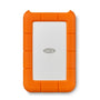 LaCie Rugged Mini 2TB Externe Festplatte USB-C. Orange-silbernes, rechteckiges Gehäuse zum Speichern und schnellen Transport von Daten.