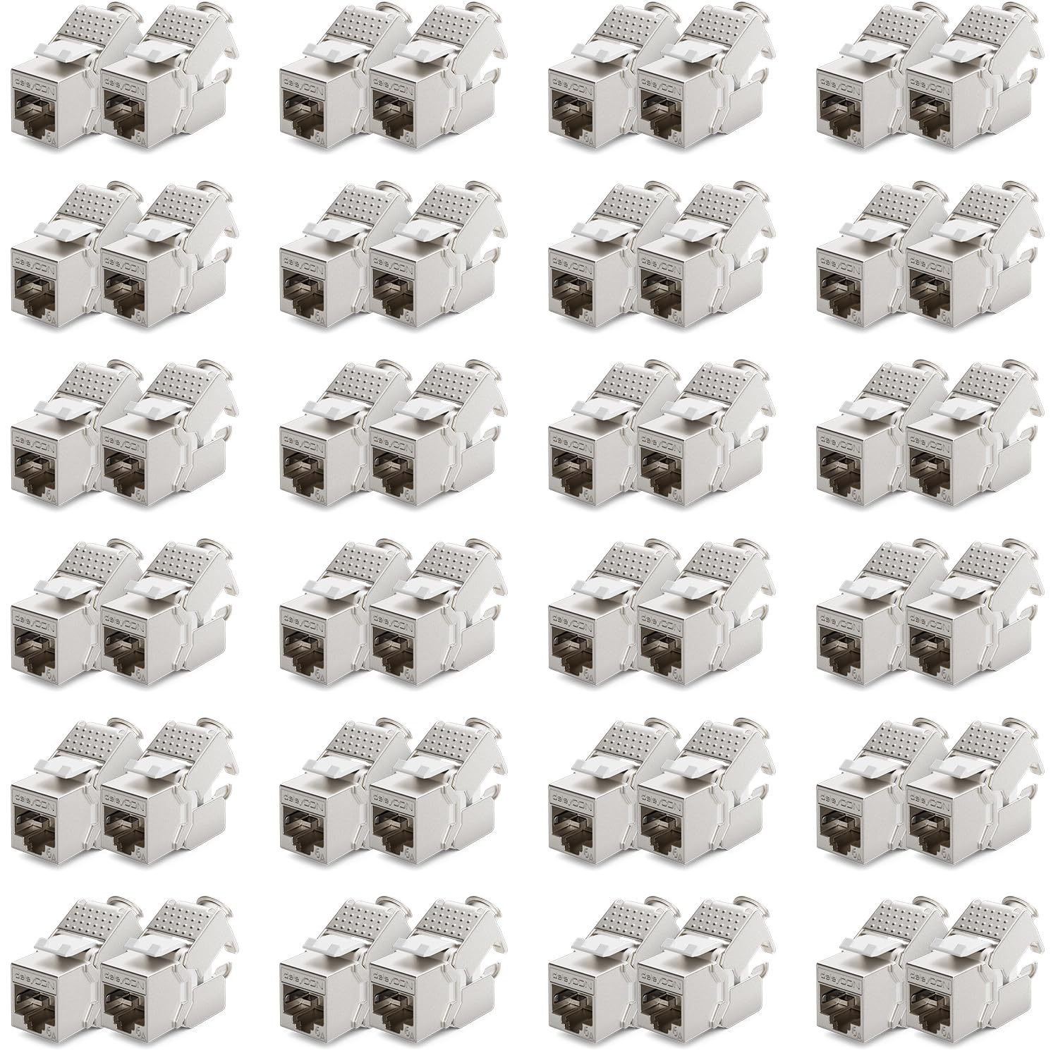 deleyCON 48x Keystone Modul CAT 6a Buchse - Geschirmt Werkzeugfrei, schwarz. Konfektioniert CAT 6a Netzwerkkabel.
