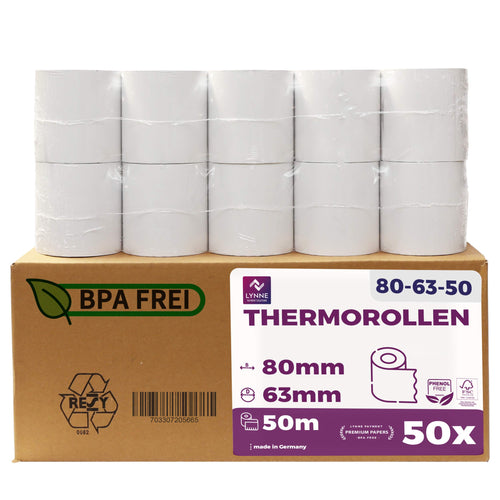 Thermorollen 80x50m x 12mm Bon- & Kassenrollen BPA-frei - 50 Rollen