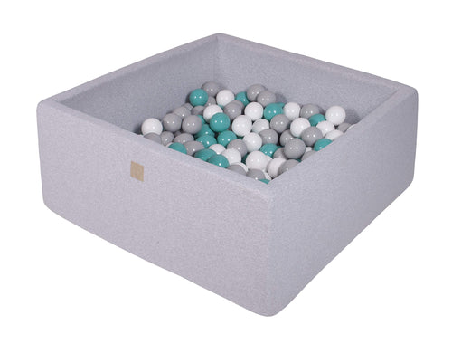 MEOWBABY Bällebad Quadratisch – 90x90cm Hellgrau mit 200 Bällen. Für Spielspaß & sensorische Entwicklung.
