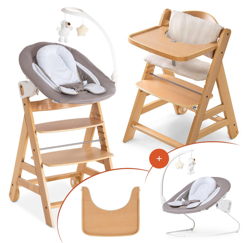 hauck Alpha Move Newborn Set Deluxe Holz Hochstuhl Natur Sand Beige