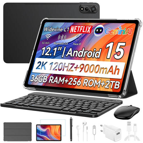 Blackview Mega2 Android 15 Gaming Tablet 12 Zoll - 36GB/256GB, flaches, rechteckiges schwarzes Tablet zum mobilen Gaming.