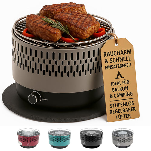 SOUK ONE Tischgrill Aktivbelüftung Holzkohlegrill – Grau