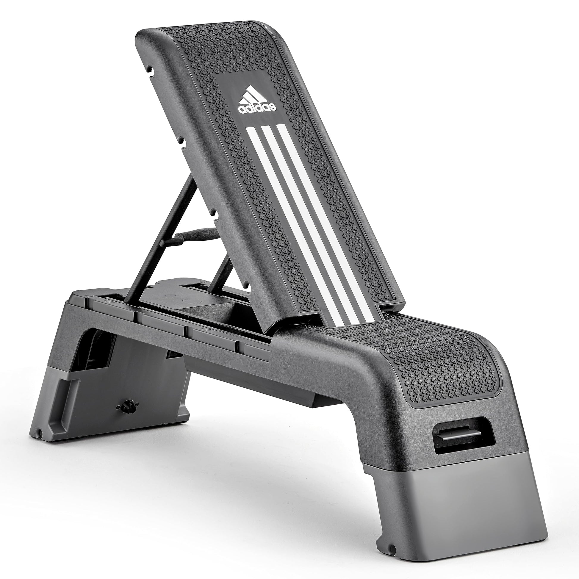 adidas HIIT Deck – Verstellbare Fitnessbank für Ganzkörpertraining, schwarz, rechteckig. Nutzen als Step und Hantelbank.