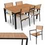 Juskys Rhodos Akazienholz Gartengarnitur 5-teilig Natur/Schwarz: Akazienholz-Sitzgruppe mit schwarzem Gestell, für Outdoor-Essbereiche.