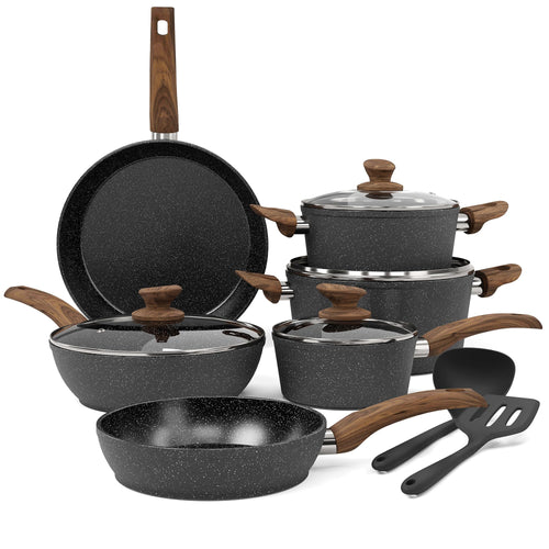 Kitchen Academy Induktion Kochtöpfe Set Granit 12-tlg. Schwarz